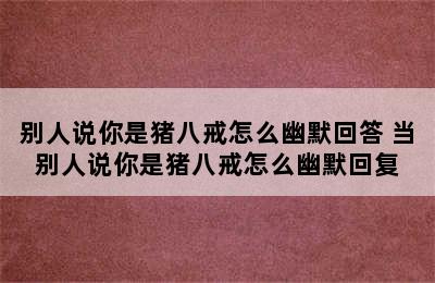 别人说你是猪八戒怎么幽默回答 当别人说你是猪八戒怎么幽默回复